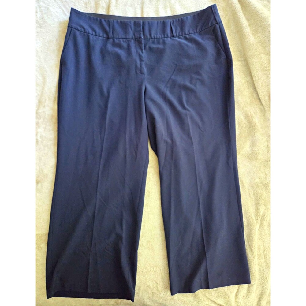 Lane Bryant Women's Dark Blue Dress Pants Size 28 Wide Leg Pockets Elastic Waist